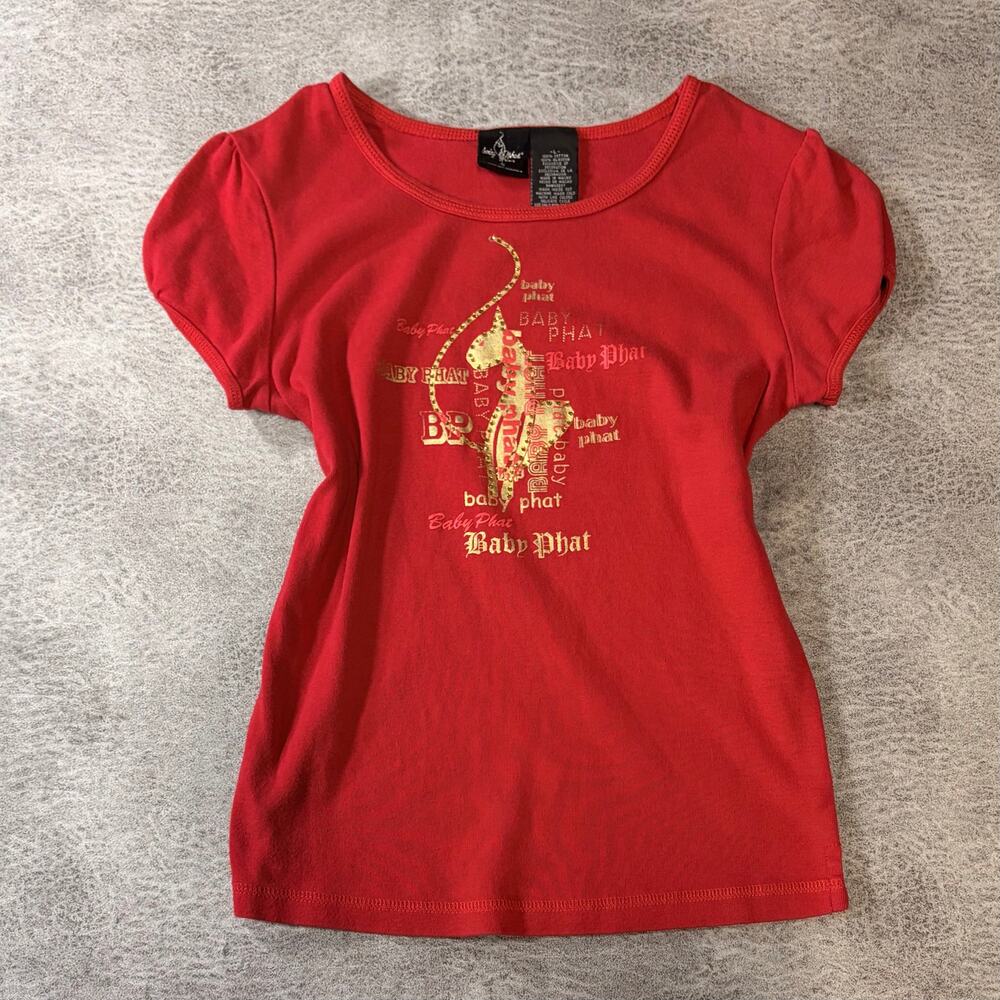 Red Baby Phat Ruched Graphic Embellished Tee